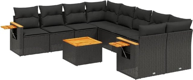 vidaXL 9-teilige Garten-Sofagarnitur aus Poly-Rattan und Akazienholz in Schwarz mit Kissen - Bild 1