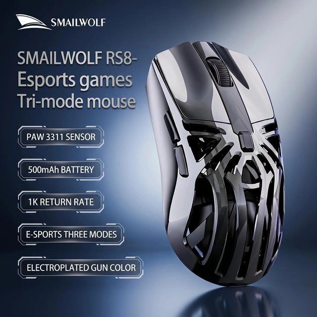 SMAILWOLF RS8 Hollow Gaming Maus mit Bluetooth und 2.4G Wireless, E-Sport Maus mit PAW3311 Sensor für PC und Notebook - Bild 1