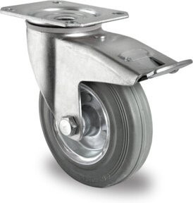 CASCOO Lenkrolle Serie SWR2 mit Totalfeststeller und Rollenlager, Durchmesser: 100 mm, verzinkt, Farbe: Silber - Bild 1
