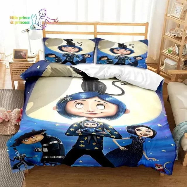 Coraline Cartoon Print Bettwäsche Set in Blau für Kinder und Erwachsene - Bild 1
