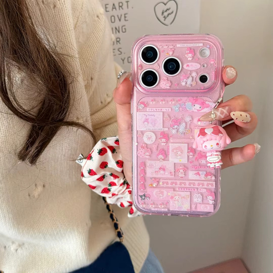 Sanrio Handyhülle mit Doppelschicht-Collage und Linsenschutz für iPhone 17 16 15 14 Pro Max in Pink, stoßfeste TPU Glitzer-Schutzhülle - Bild 2
