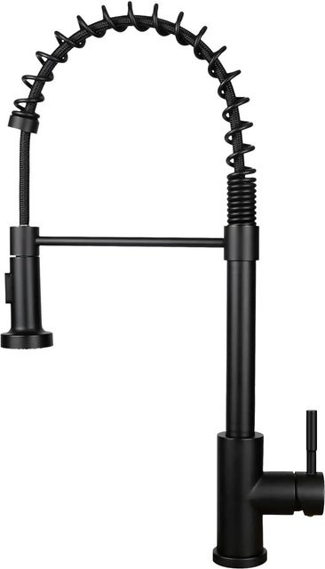 NETTLIFE Wasserhahn für Küche und Bad aus Messing mit ausziehbarer Brause und Spritzfunktion in Mattschwarz, Länge: 25 cm - Bild 1