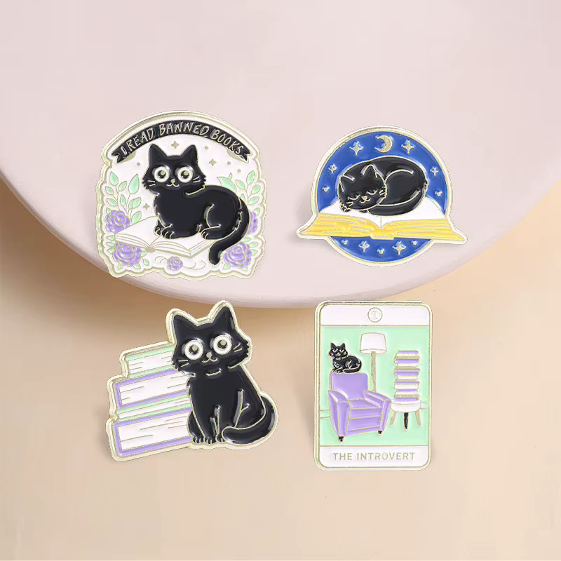 QIHE JEWELRY Emaille-Anstecknadel, Schwarze Katze, Unisex - Bild 2