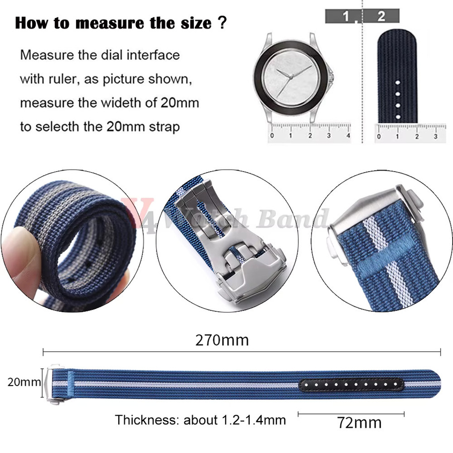 Uhrenarmband Nylon, Faltschließe, 20 mm, 22 mm, Herren - Bild 5