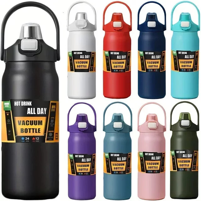 Thermos Vakuum Edelstahlbecher mit Strohhalm, Isolierte Trinkflasche für Heiß- und Kaltgetränke, Farbe: Purple, Volumen: 35,5 l - Bild 1
