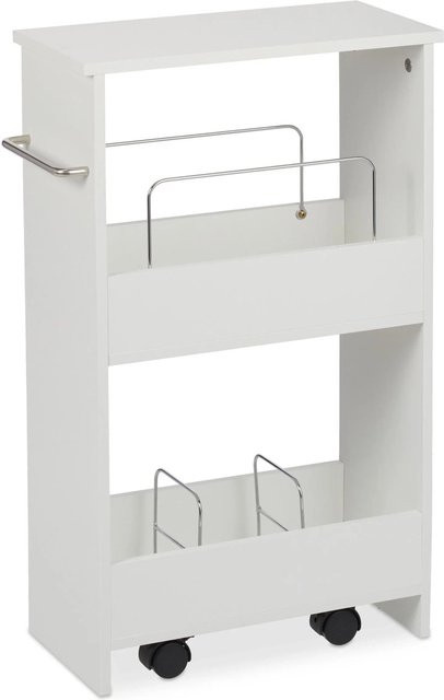 Relaxdays Nischenwagen mit Rollen aus MDF und Metall in Weiß, B/T/H: 67 x 20 x 43 cm - Bild 1
