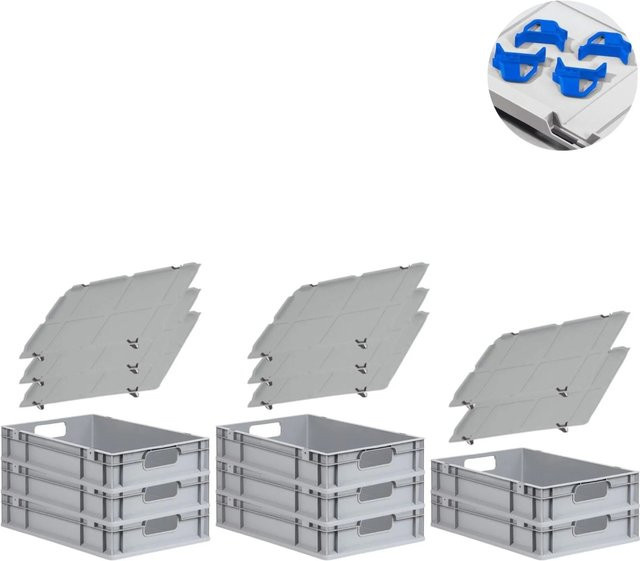 PROREGAL Spar Set mit 8x Eurobox Nextgen Economy in Blau inklusive Auflagedeckel und 4x Schiebeschnappverschlüssen, H x B x T: 12 x 40 x 60 cm, 23 Liter - Bild 1