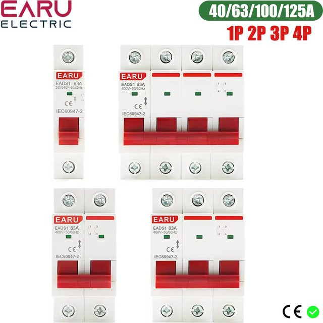 EARU Trennschalter Hauptmesser-Schalter Leistungsschalter für DIN-Schiene AC 230V 400V - Bild 1