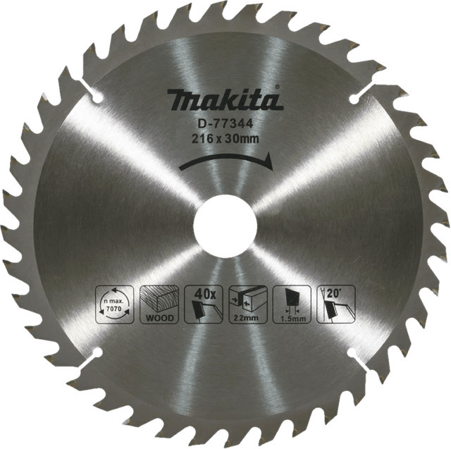 Makita Kappsägeblatt für Holz, Farbe: Silber, Durchmesser: 216 mm, Bohrung: 30 mm, 40 Zähne - Bild 1