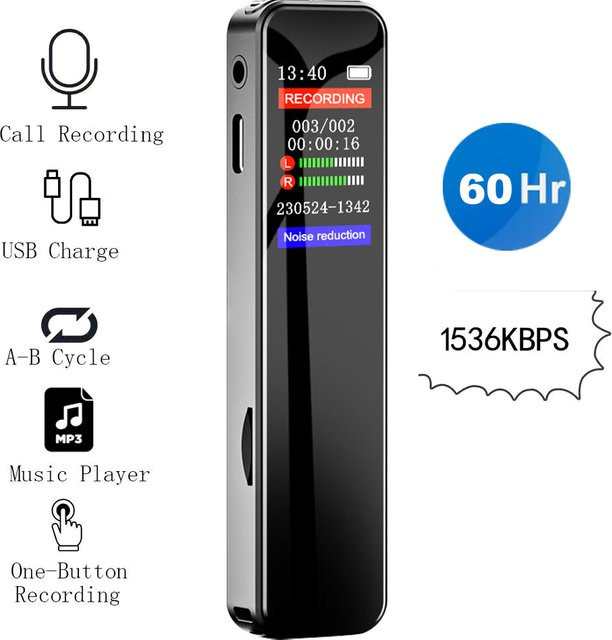 Sprachaktivierter Digitaler Rekorder von occkic in Schwarz, Audio-Diktiergerät mit 1536kbps und Unterstützung für 128GB Erweiterung, Tragbarer MP3-Player - Bild 1