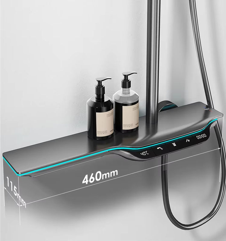 YJYAJIE Thermostatisches Duschsystem mit digitaler Temperaturanzeige und LED-Regenbrause in Schwarz oder Grau - Bild 5