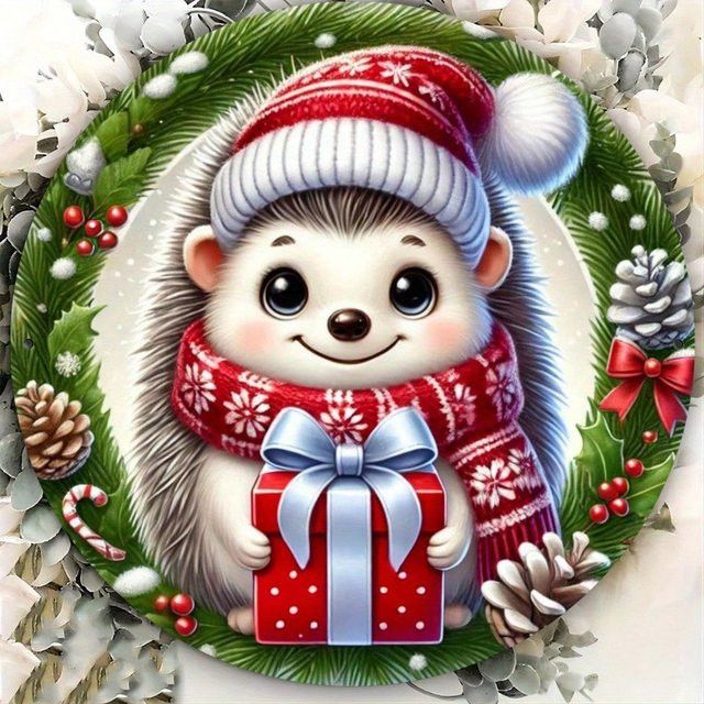 Personalisiertes Igel-Weihnachtsschild aus Eisen von CIFBUY, Multicolor, B/B/H: 20,3 x 20,3 x 20,3 cm - Bild 1