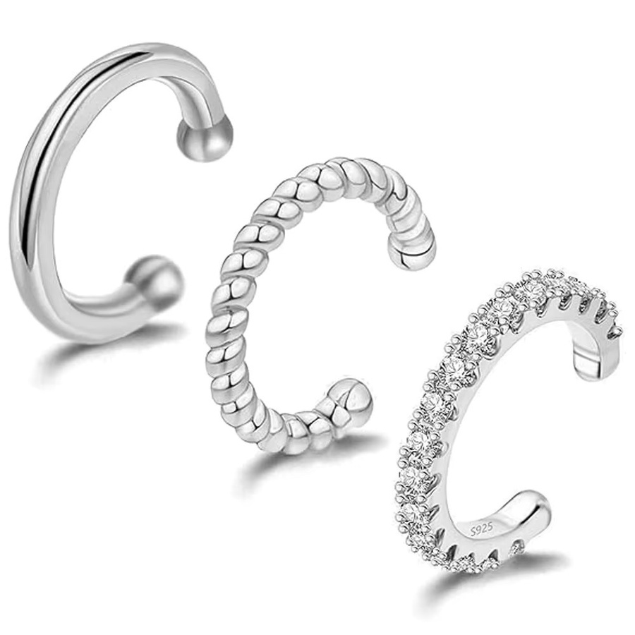 duobeiduo 3er-Set Ohrklemmen Creolen, 925 Silber, Zirkonia, Damen - Bild 2