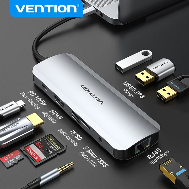 Vention USB C Hub mit HDMI 4K60Hz, RJ45 Ethernet und 100W PD für MacBook, iPhone 15, iPad und Laptop - Bild 1