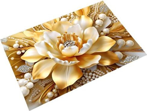 Rutschfeste Fußmatte mit 3D Blumenmuster in Gold, schnelltrocknend und saugfähig, B/B: 40 x 60 cm - Bild 1