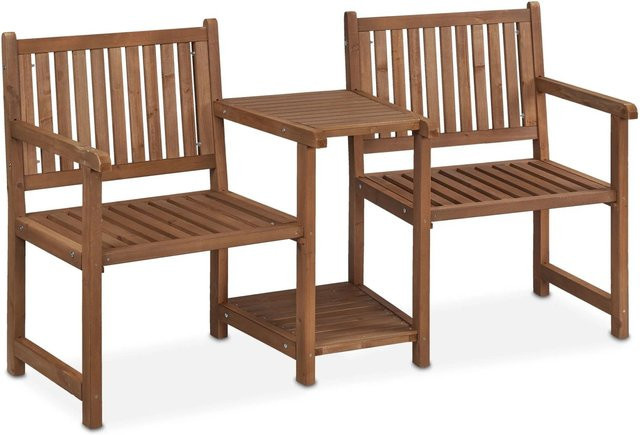 Relaxdays Gartenbank mit Tisch aus Tannenholz in Braun für 2 Personen, B/T/H: 161 x 86 x 61 cm - Bild 1