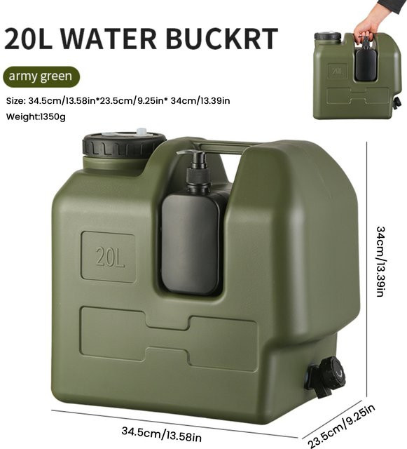 APWIKOGER Tragbarer Camping-Wasserkanister mit Zapfhahn und Seifenspender, BPA-freier Wassertank für Outdoor und Auto, Farbe: Grün, Volumen: 15 l oder 20 l - Bild 1