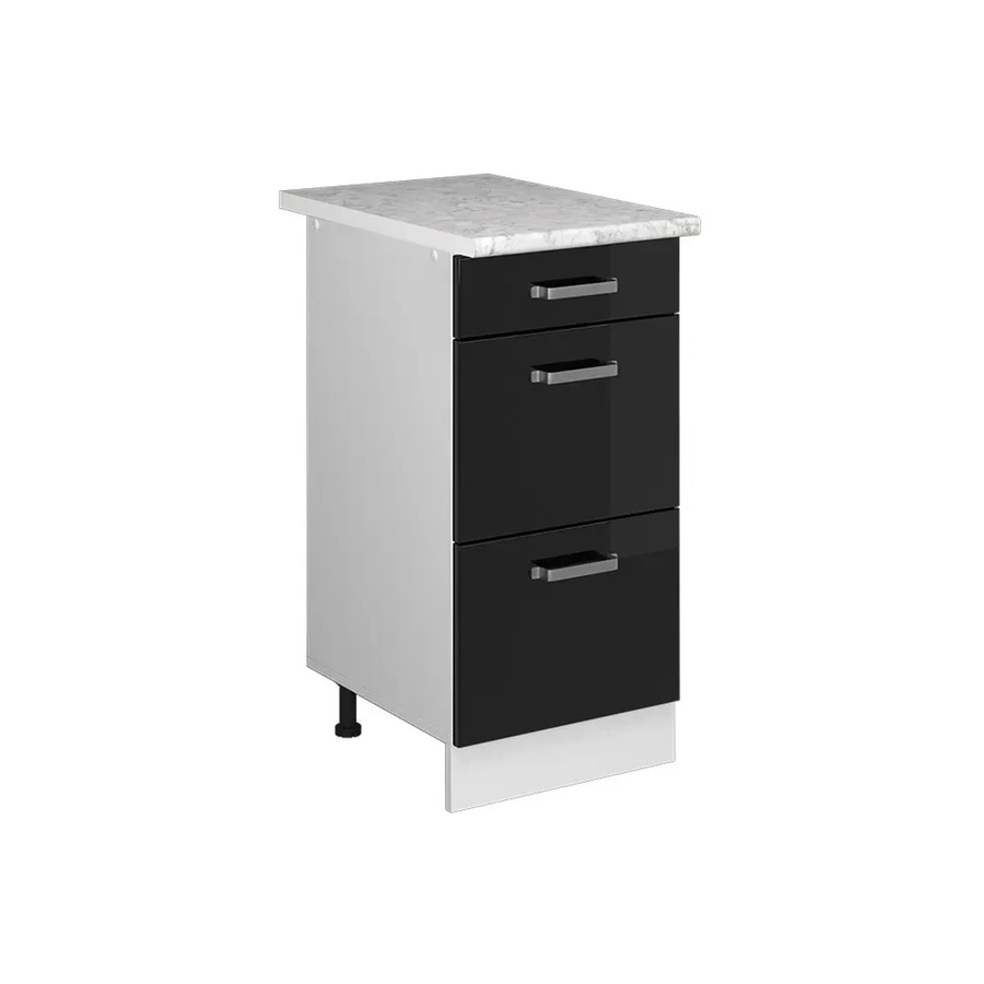 Vicco Küchenunterschrank R-Line mit Schubladen in Schwarz Hochglanz und Weiß mit Marmor Arbeitsplatte Breite: 40 cm - Bild 3