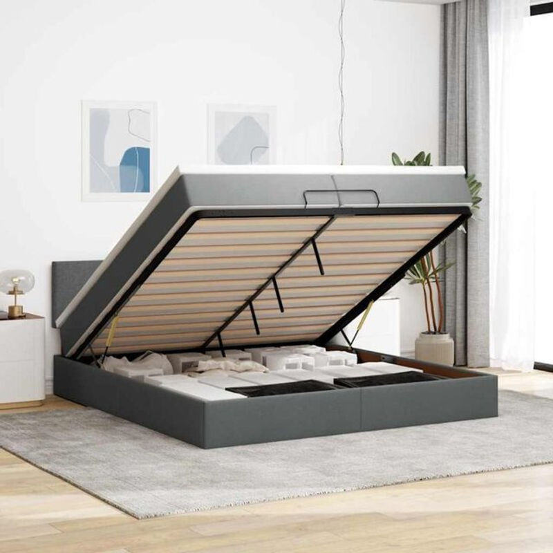 Vidaxl Ottoman Polsterbett mit Matratze und LED in Anthrazit Grau, B/T/H: 200 x 200 x 88 cm - Bild 1