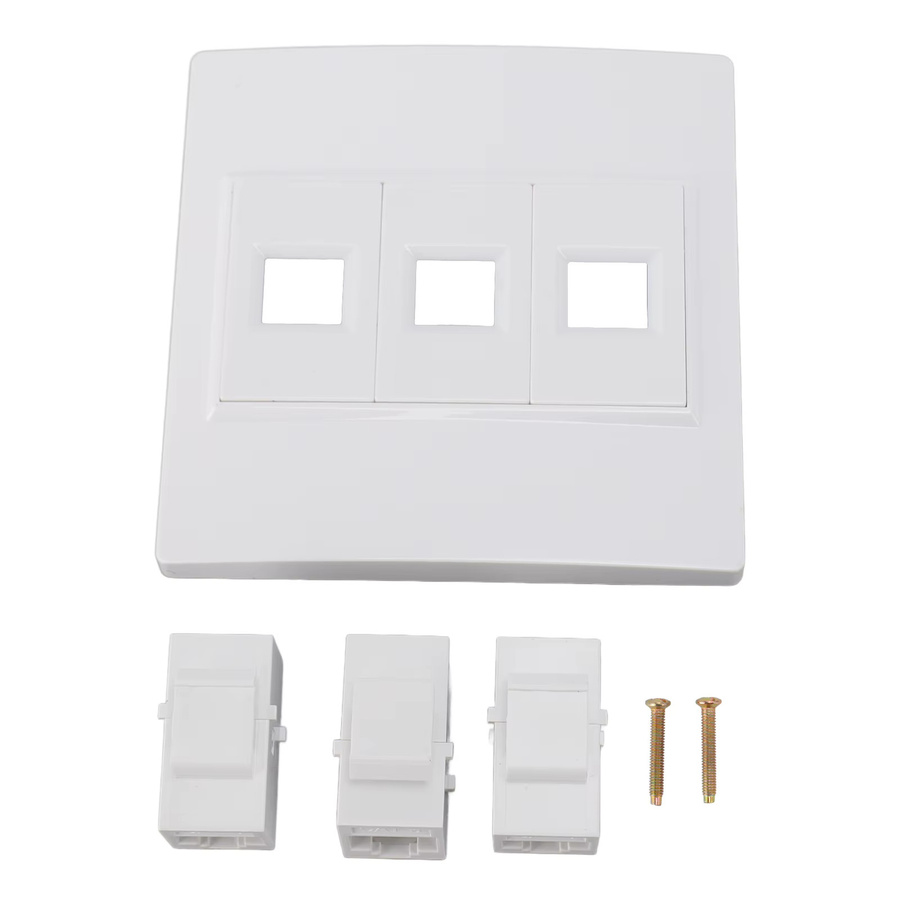 VBESTLIFE Cat 6 Ethernet-Wandplatte in Weiß mit 3 Anschlüssen, Keystone-Buchse auf Buchse, B/H: 86 x 86 mm - Bild 2