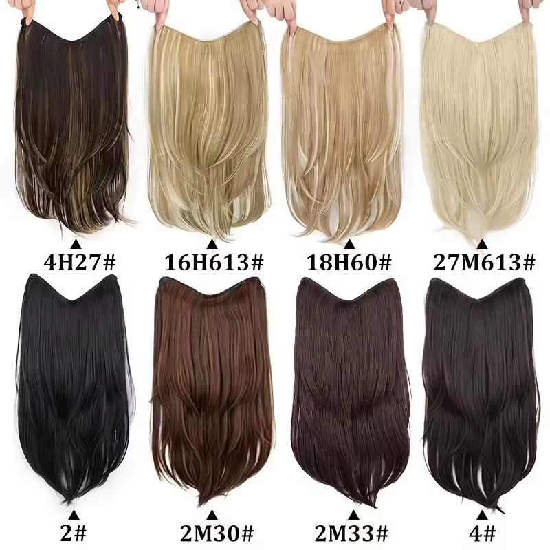 Clip-in-Haarverlängerungen, synthetisch, 22 Zoll, gerade, V-förmig, Damen - Bild 2