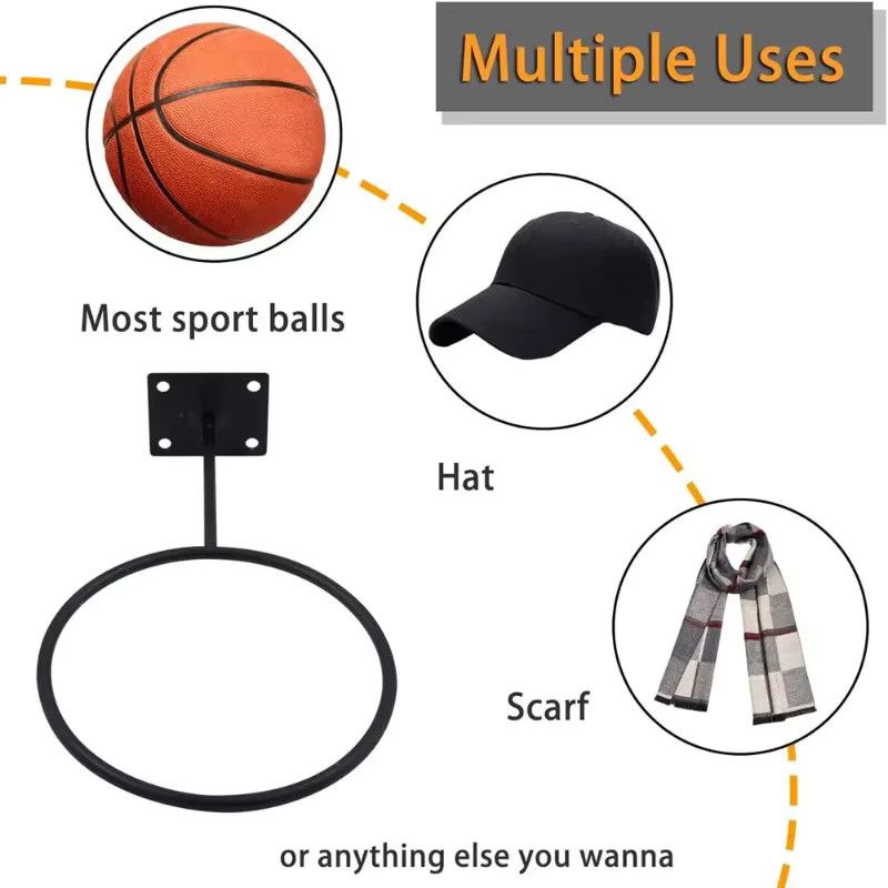 Ninth World Wandregal aus Eisen für Fußball und Basketball zur platzsparenden Wandmontage, Schwarz - Bild 1