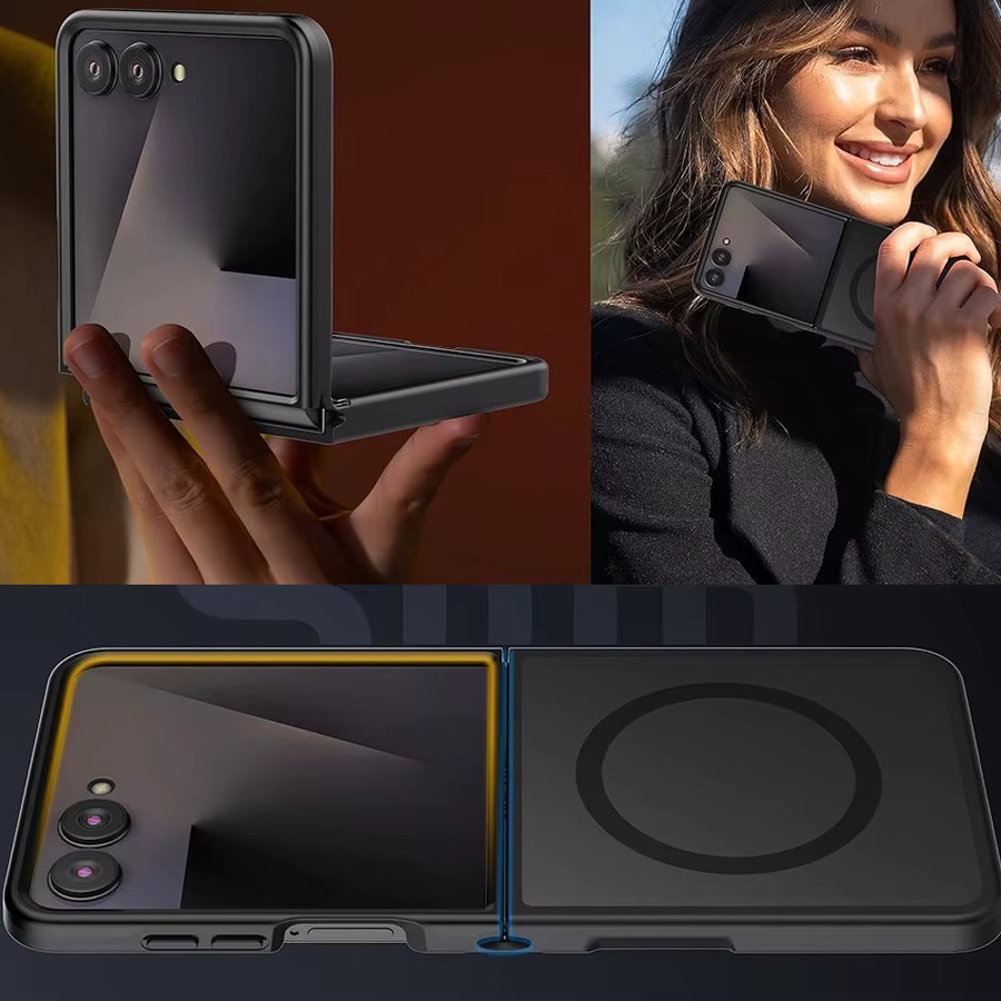 UYUXIO Magnetische Kabellose Ladehülle für Samsung Galaxy Z Flip 7, Schlanke Robuste Durchsichtige Abdeckung in Transparent oder Schwarz - Bild 2
