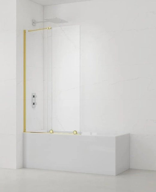 Swiss Aqua Technologies Walk-In Xmotion Badewannenabtrennung 2-Teilig mit Schiebetür, Farbe: Gold, B: 150 cm, T: 60 cm, H: 117,5 cm - Bild 1