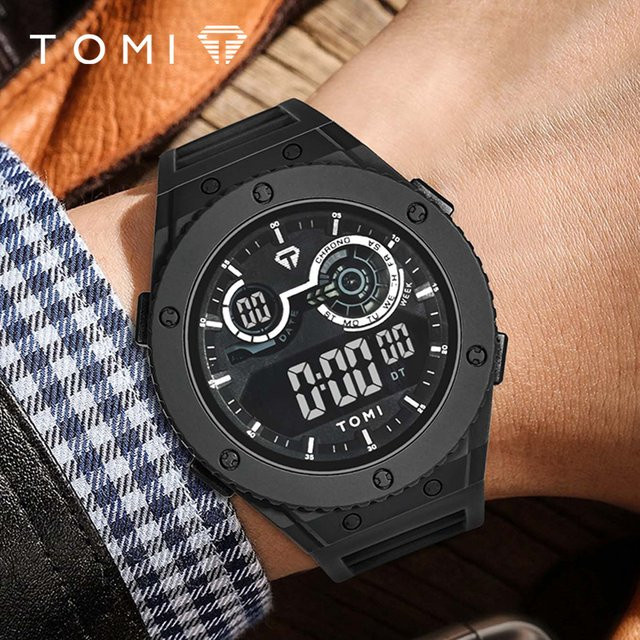 TOMI Digitaluhr, Herren, Kunststoff, Schwarz, Army green, Datum, 3 ATM - Bild 1