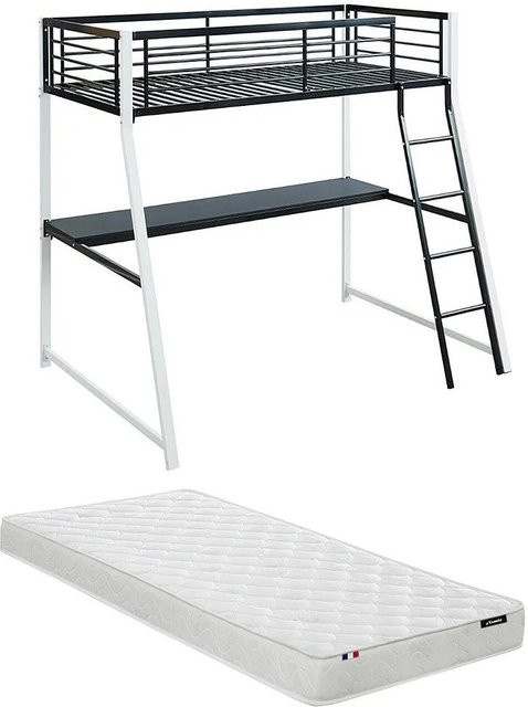 Vente-unique Hochbett Malicia aus Metall in Schwarz-Weiß B/T/H: 90 x 200 x 190 cm - Bild 1