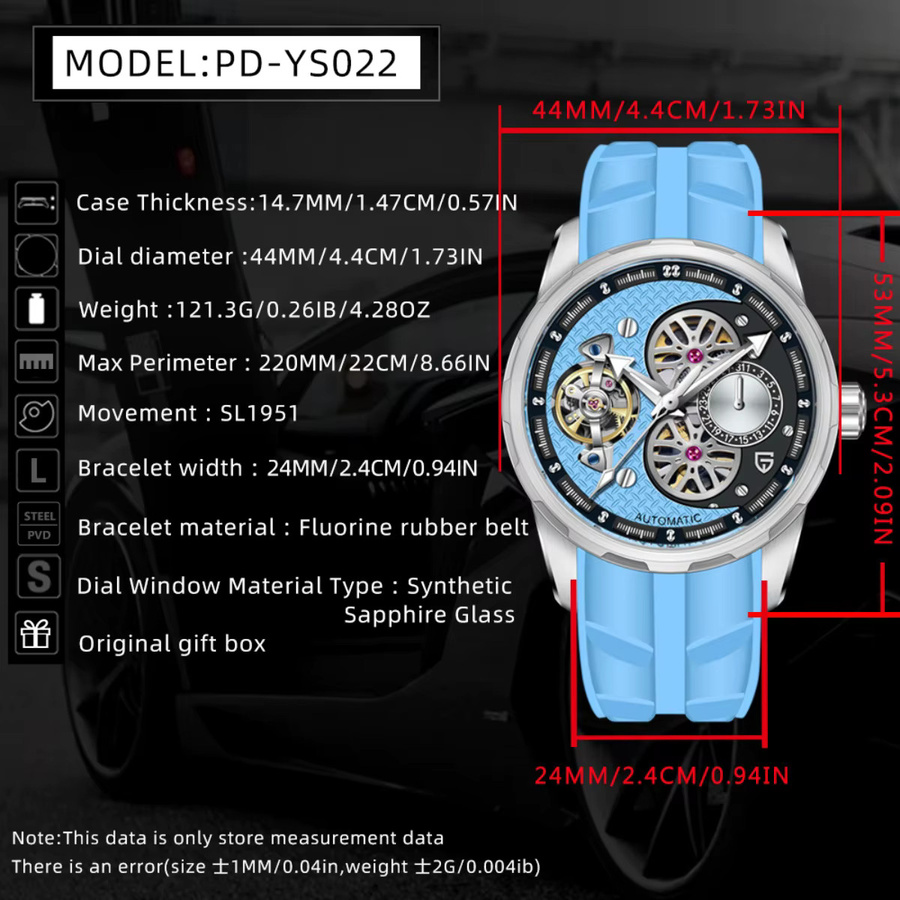 PAGANI DESIGN Armbanduhr, Tourbillon-Skelett, Mechanisch, Edelstahl, Kautschuk, Herren - Bild 5
