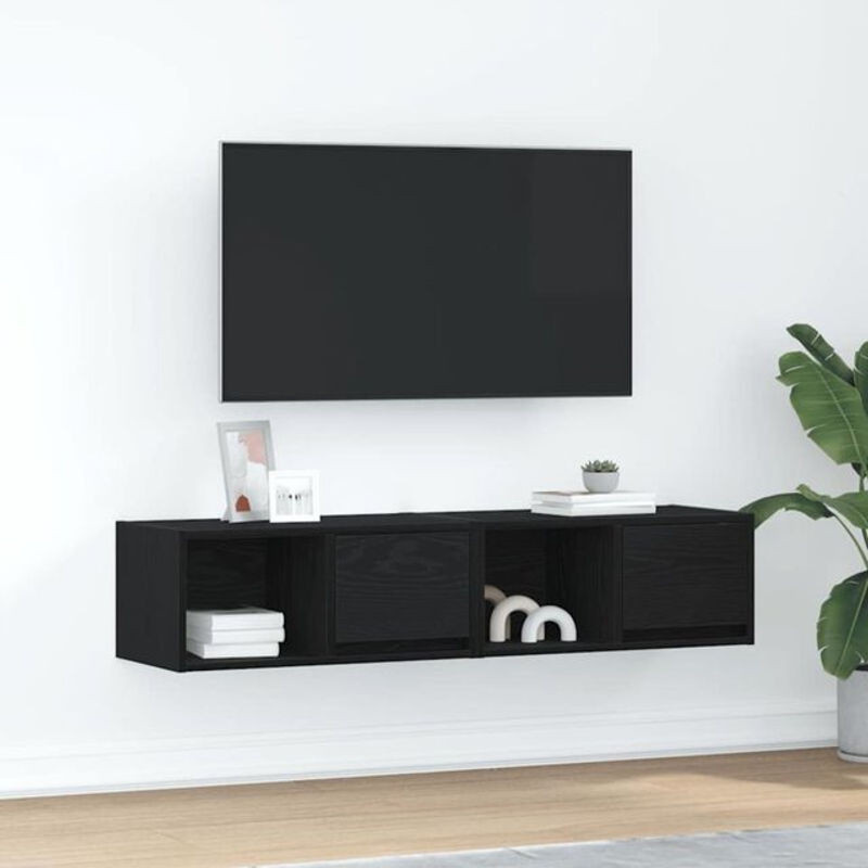 Vidaxl TV-Schränke Set 2 Stück Modern Schwarz in Eichen-Optik B: 60 cm, T: 31 cm, H: 25,5 cm - Bild 1