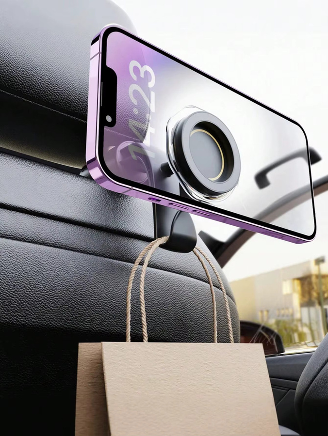 Magnetische Telefonhalterung für den Rücksitz im Auto in Schwarz mit 360 Grad Drehung und Haken für Navigation und Videoanzeige - Bild 4