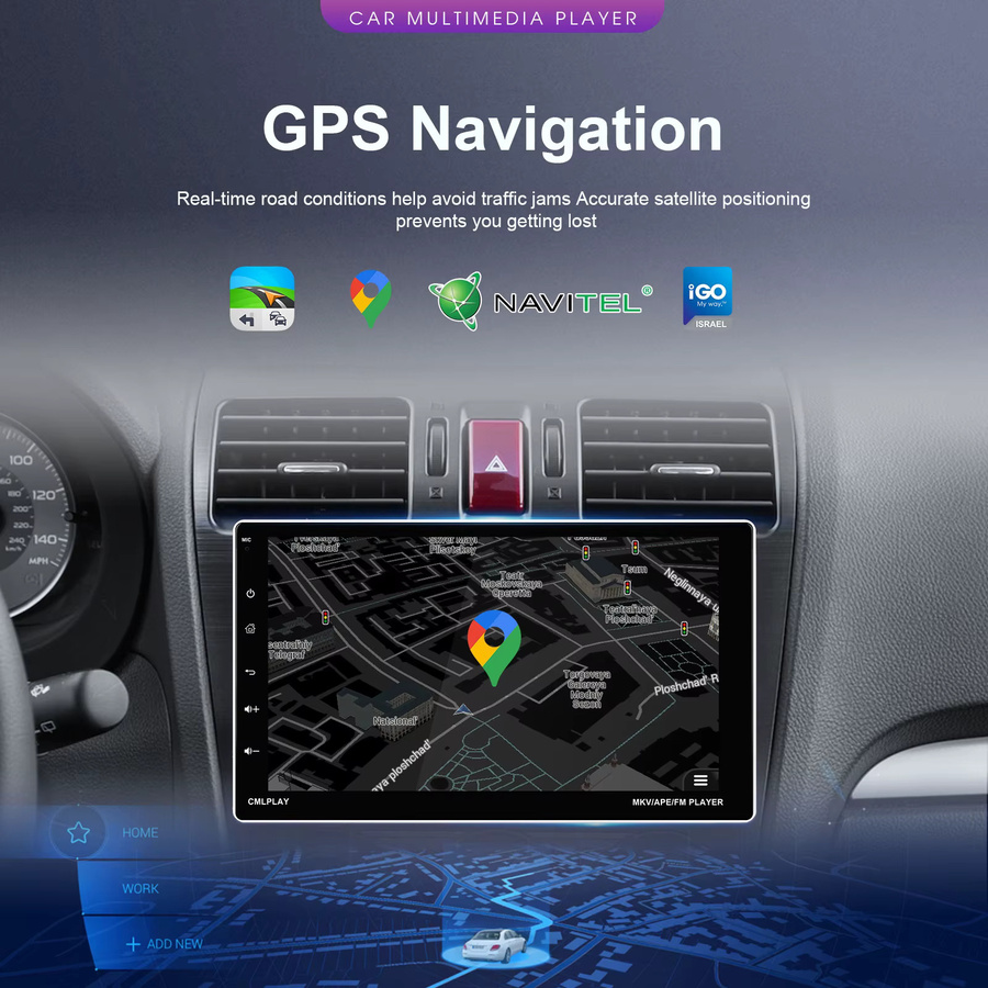Podofo Android Autoradio 1Din mit 9 Zoll Multimedia-Player, 2+64GB, GPS-Navigation, WLAN, Bluetooth, USB und Mirror Link in Schwarz - Bild 4