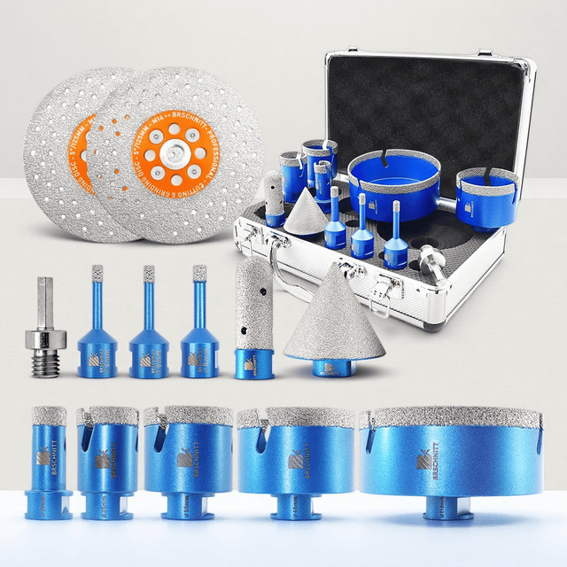 BRSCHNITT Diamantbohrer-Set 13-teilig mit Lochsägen und Adaptern für Fliesen, Granit, Marmor und Stein in Blau - Bild 1
