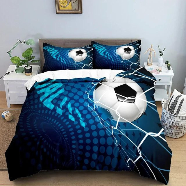 Lodestar Fußball Bettwäsche Set mit 3D-Design in Blau für Kinder, bestehend aus Bettbezug und Kissenbezug, B/H: 173 x 218 cm - Bild 1