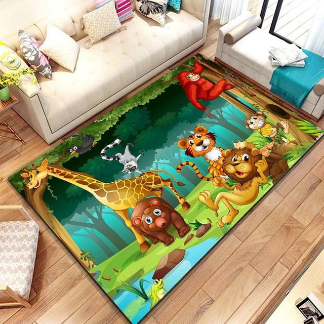 ZbrTwo Kinderteppich mit Cartoon-Safari-Tieren, bunter Dschungel-Bodenmatte für Kinderzimmer und Flur, B/T: 120 x 80 cm - Bild 1