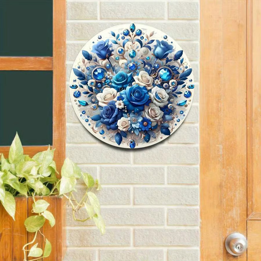 Potdemiel Blue Rose Metall-Wanddekoration in Blau, runde florale Wandgestaltung für den Eingangsbereich und das Badezimmer, Durchmesser: 20 cm - Bild 2