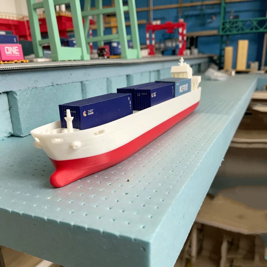 AT 99 MODEL Flussfrachter-Modell in Weiß, 3D-gedrucktes Schiffsmodell als statisches Ornament, Länge: 32 cm - Bild 1