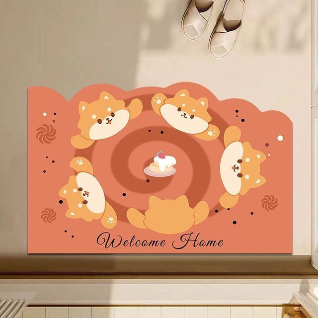 Wasserabsorbierende und schnelltrocknende Kieselgur Fußmatte mit Cartoon-Tier-Motiv in Orange, B/B: 40 x 60 cm - Bild 1