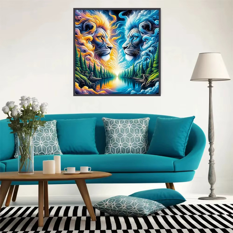 EverShine DIY 5D Diamantmalerei Löwe Mosaik-Set mit Rundsteinen in Multicolour zur modernen Heimdekoration - Bild 3