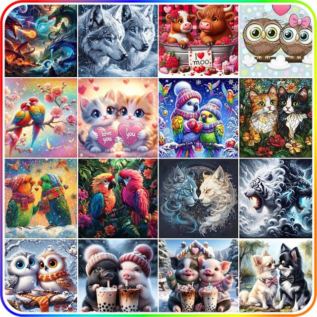SDOYUNO Diamantmalerei DIY 5D Mosaik Bild mit zwei Tieren als Wanddeko, B/H: 25 x 25 cm - Bild 1