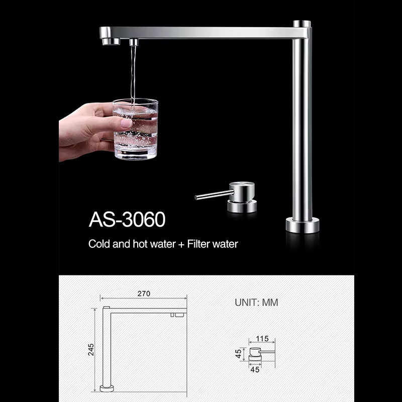 ASRAS Küchenspüle-Wasserhahn aus Edelstahl 304, Drei-in-Eins Hebe-Wasserhahn mit Heiß- und Kaltwasserfilter und unabhängigem Schalter, Silber oder Schwarz - Bild 3