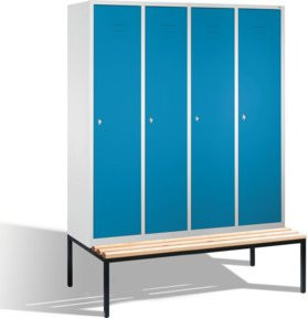 C+P Umkleidespind Classic mit Sitzbank, 4 Abteile, Front Lichtblau, Korpus Lichtgrau, H: 209 cm, B: 159 cm, T: 50 cm / 81,5 cm - Bild 1