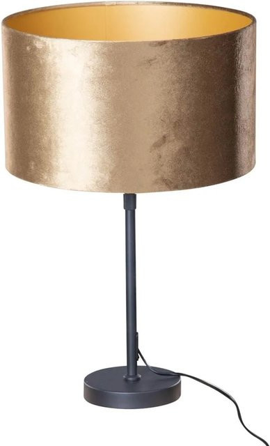 QAZQA Tischleuchte in Schwarz mit Samtschirm in Bronze, Höhe: 35 cm - Bild 1