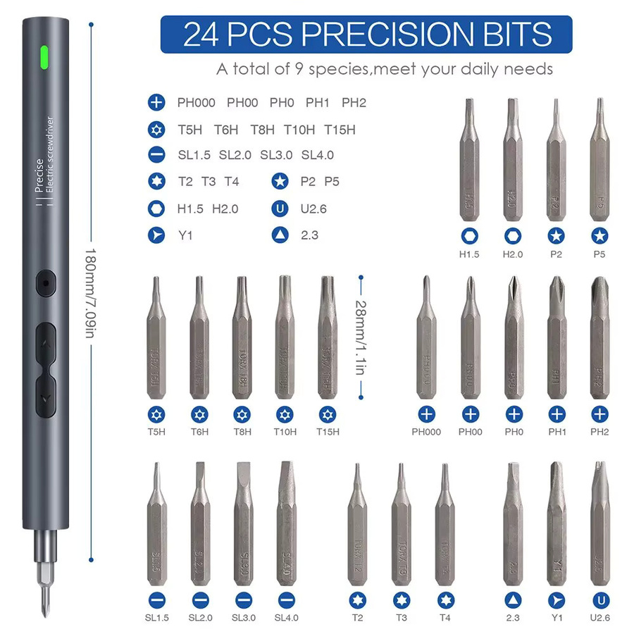 UF·TOOLS 28-in-1 Elektroschrauber-Präzisionsset, kabelloses Mini-Elektrowerkzeug-Set mit magnetischen Bits in Grau - Bild 6