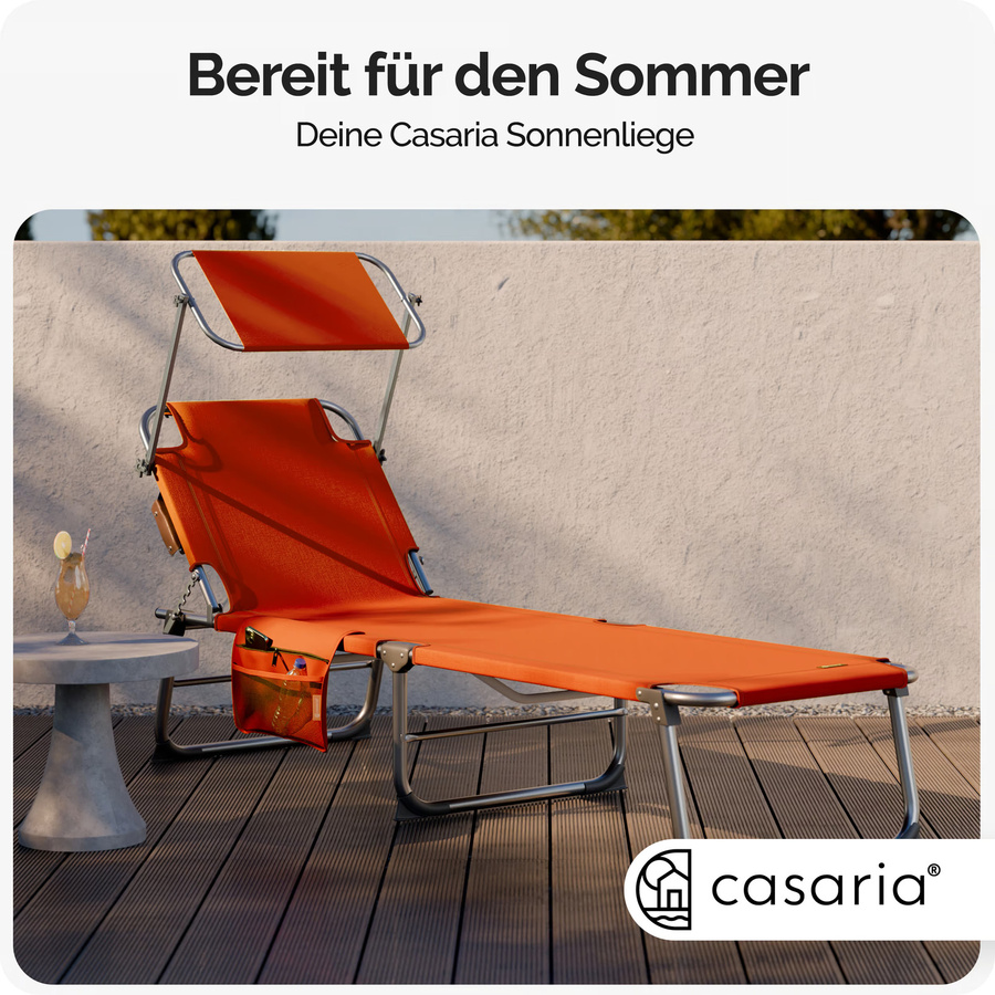 CASARIA Sonnenliege Ibiza 2er-Set Orange aus Aluminium mit Sonnendach und Textilene - Bild 2