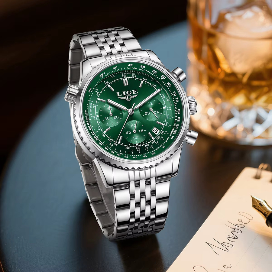 LIGE Chronograph, Edelstahl, Quarz, Gold green, Herren - Bild 3