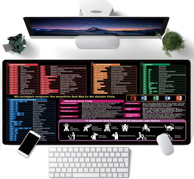 YSAGi Mauspad mit deutschen Excel Word Windows PPT Spickzetteln als Schreibtischunterlage für Büro und Studium - Bild 1