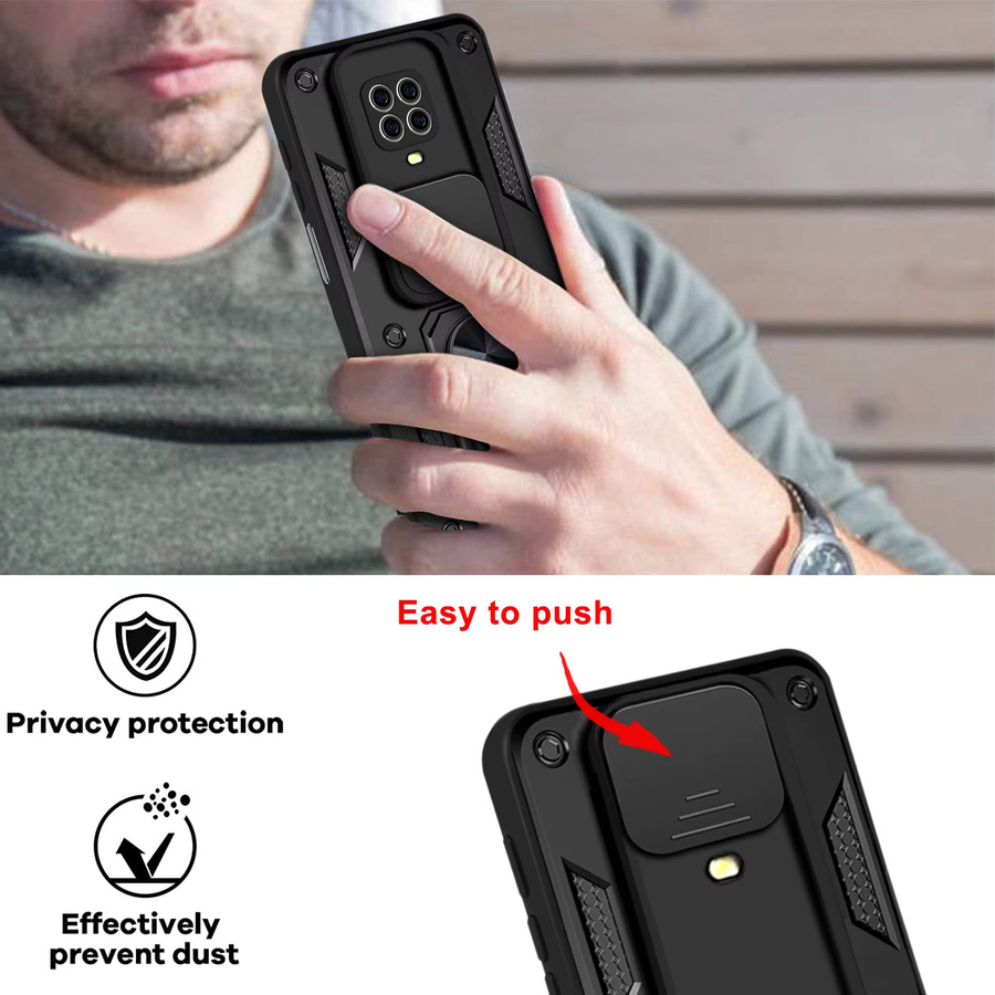 Stoßfeste Schutzhülle für Xiaomi Redmi Note 9S mit magnetischem Ring und Push-Pull Kamera-Schutz in Schwarz und Grün - Bild 3